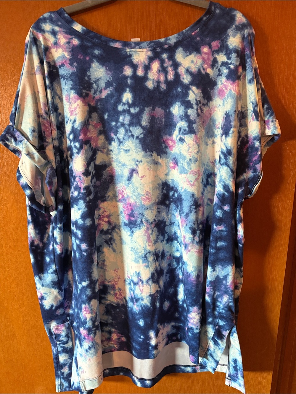 Women's Navy Blue Tie-Dye Short Sleeve Top